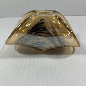 Murano Italian Folded Amber Glass Bowl Beautiful Zebra‎